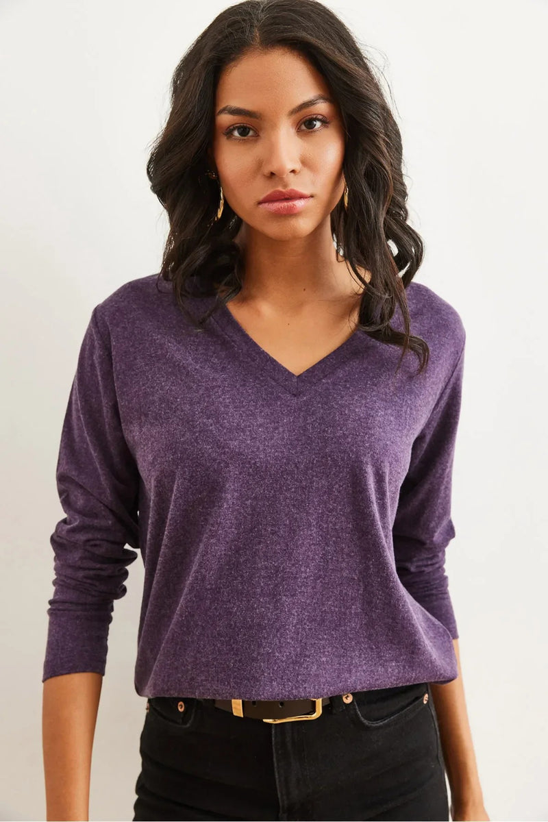 V-Neck Wool-Viscose Draped Sweater