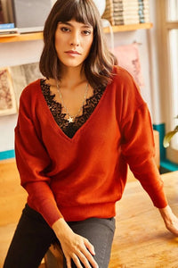 Lace-Collar Knit Blouse