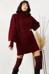 Turtleneck Balloon Sleeve Loose Knit Dress