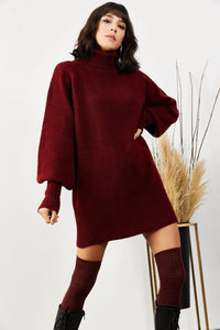 Turtleneck Balloon Sleeve Loose Knit Dress