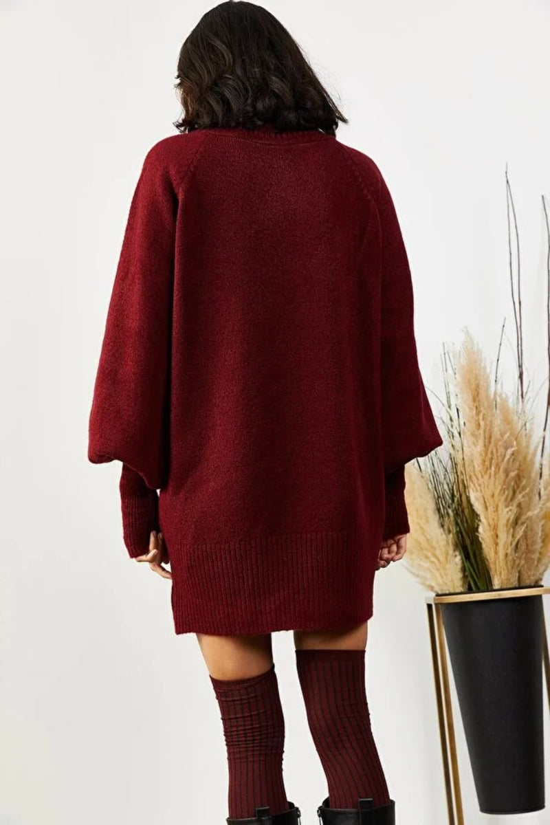 Turtleneck Balloon Sleeve Loose Knit Dress