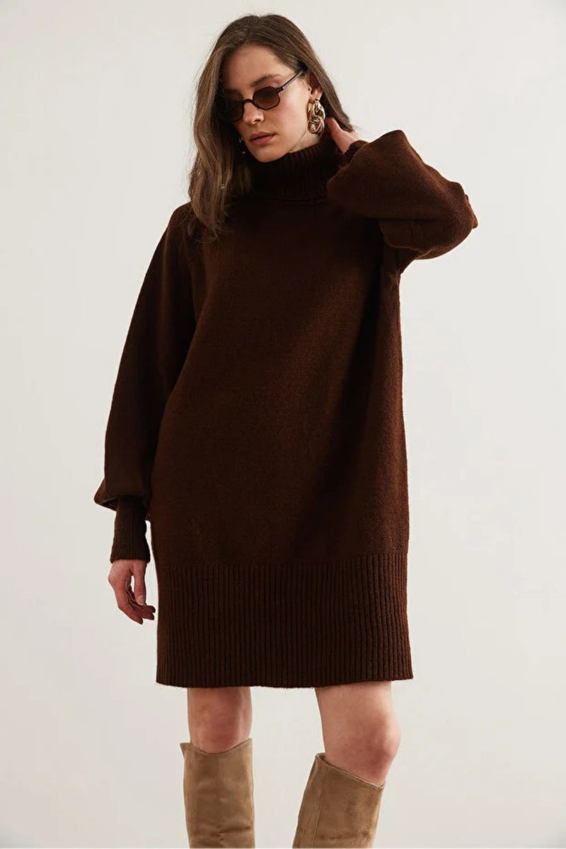 Turtleneck Balloon Sleeve Loose Knit Dress