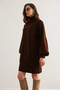 Turtleneck Balloon Sleeve Loose Knit Dress