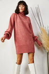 Turtleneck Balloon Sleeve Loose Knit Dress