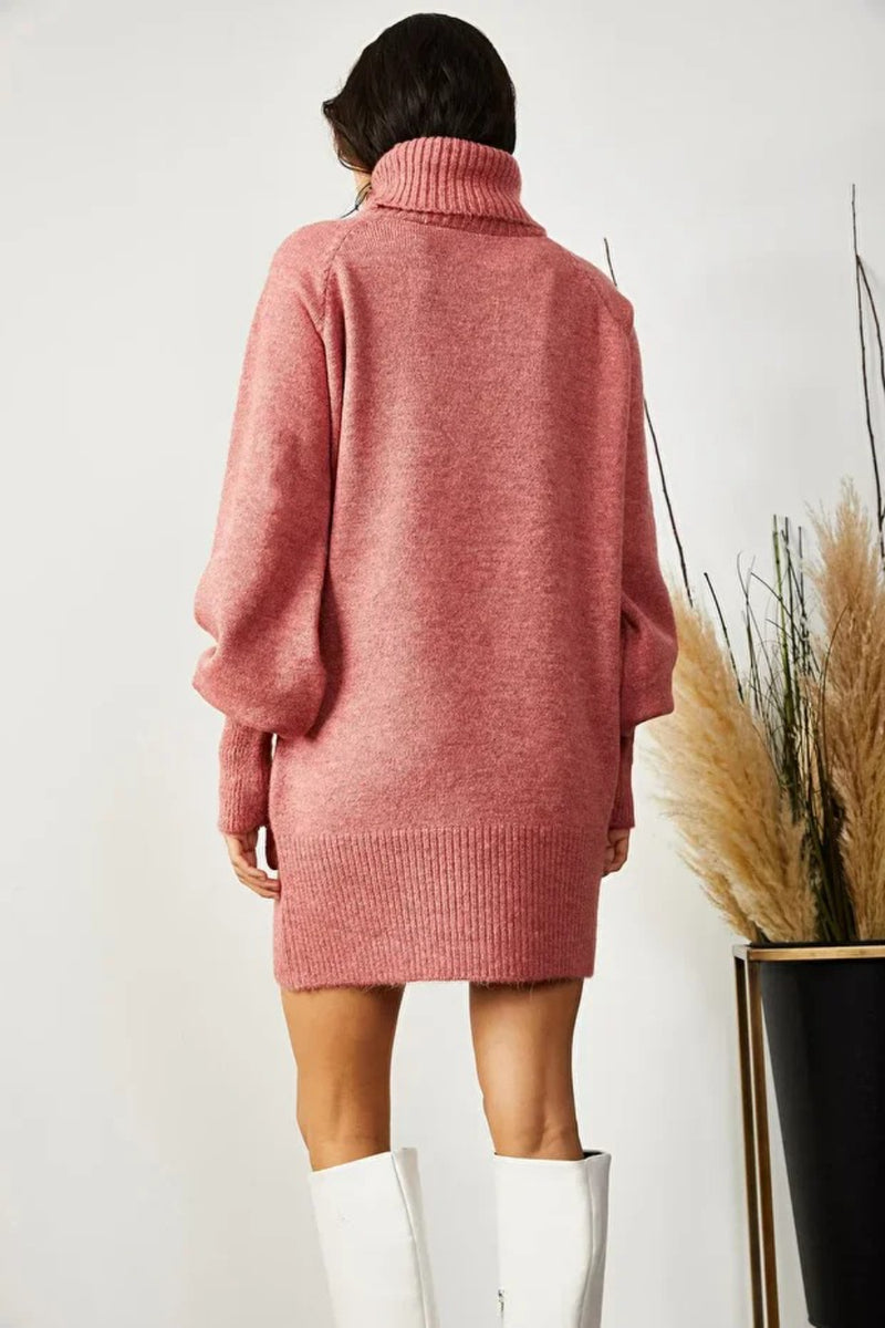 Turtleneck Balloon Sleeve Loose Knit Dress
