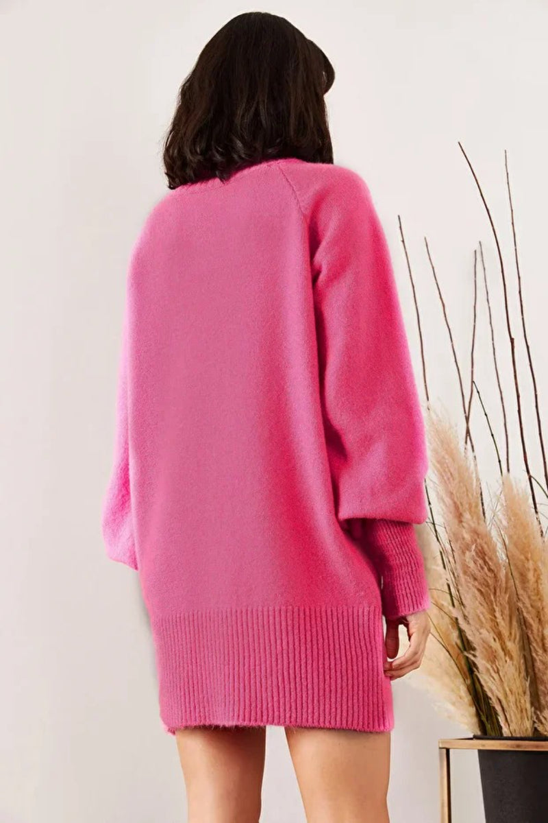 Turtleneck Balloon Sleeve Loose Knit Dress