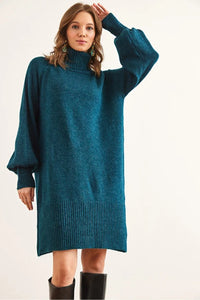 Turtleneck Balloon Sleeve Loose Knit Dress