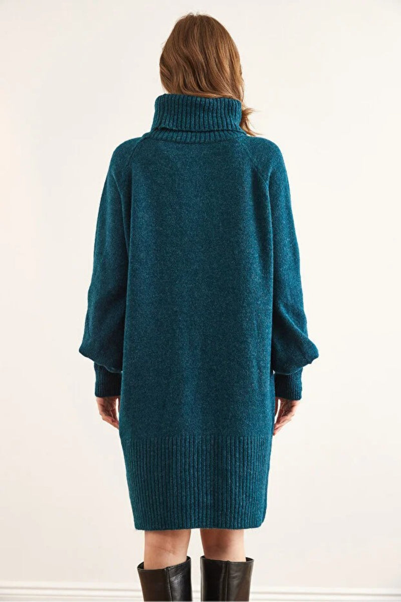 Turtleneck Balloon Sleeve Loose Knit Dress