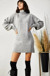 Turtleneck Balloon Sleeve Loose Knit Dress