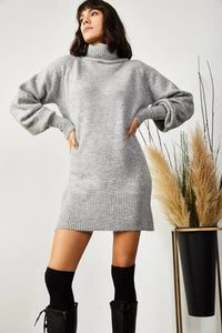 Turtleneck Balloon Sleeve Loose Knit Dress