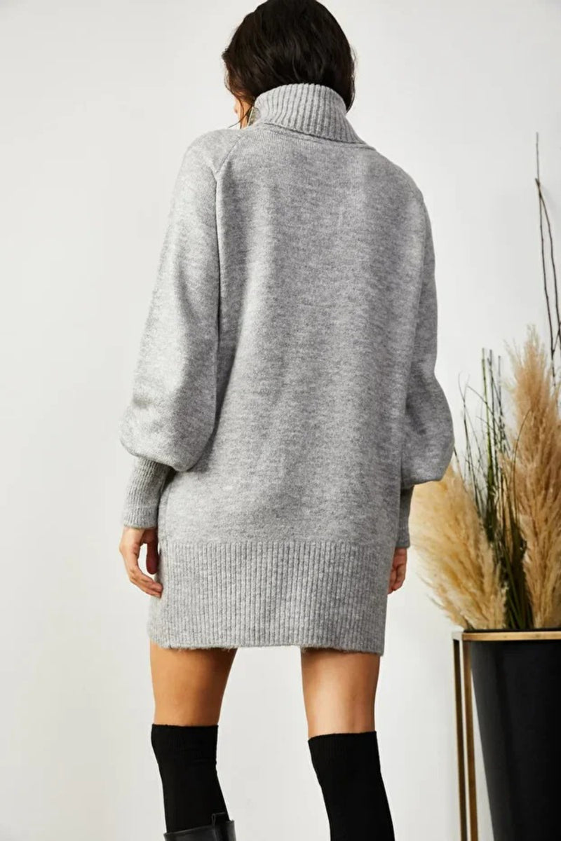 Turtleneck Balloon Sleeve Loose Knit Dress