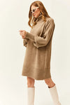 Turtleneck Balloon Sleeve Loose Knit Dress