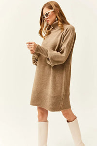 Turtleneck Balloon Sleeve Loose Knit Dress