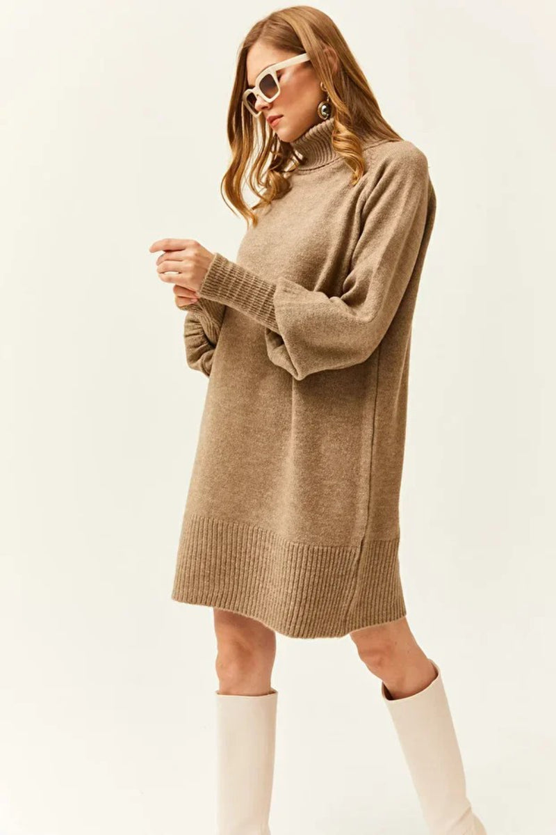 Turtleneck Balloon Sleeve Loose Knit Dress
