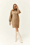 Turtleneck Balloon Sleeve Loose Knit Dress