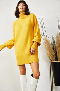Turtleneck Balloon Sleeve Loose Knit Dress