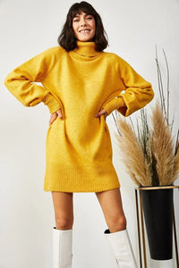 Turtleneck Balloon Sleeve Loose Knit Dress