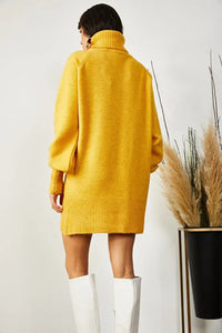 Turtleneck Balloon Sleeve Loose Knit Dress