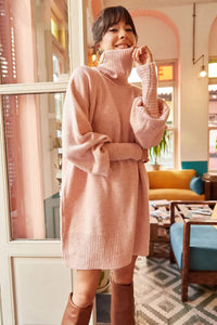 Turtleneck Balloon Sleeve Loose Knit Dress