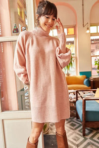 Turtleneck Balloon Sleeve Loose Knit Dress
