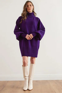 Turtleneck Balloon Sleeve Loose Knit Dress