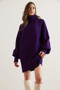 Turtleneck Balloon Sleeve Loose Knit Dress