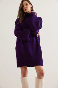 Turtleneck Balloon Sleeve Loose Knit Dress