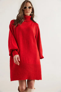 Turtleneck Balloon Sleeve Loose Knit Dress