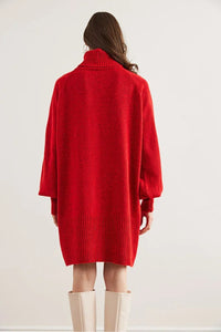 Turtleneck Balloon Sleeve Loose Knit Dress