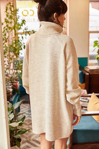 Turtleneck Balloon Sleeve Loose Knit Dress