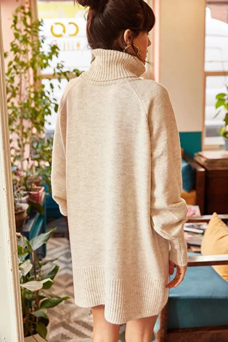 Turtleneck Balloon Sleeve Loose Knit Dress