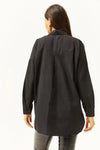 Taupe Shirt with Stone-Embellished Collar and Front, Oval Hem