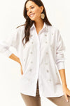 Taupe Shirt with Stone-Embellished Collar and Front, Oval Hem