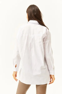 Taupe Shirt with Stone-Embellished Collar and Front, Oval Hem
