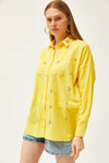 Taupe Shirt with Stone-Embellished Collar and Front, Oval Hem