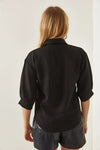 Linen Shirt with Wooden Buttons and Three-Quarter Sleeves