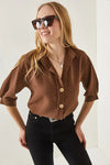 Linen Shirt with Wooden Buttons and Three-Quarter Sleeves