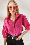 Linen Shirt with Wooden Buttons and Three-Quarter Sleeves