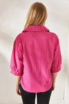 Linen Shirt with Wooden Buttons and Three-Quarter Sleeves