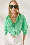 Linen Shirt with Wooden Buttons and Three-Quarter Sleeves