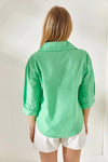 Linen Shirt with Wooden Buttons and Three-Quarter Sleeves