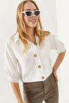 Linen Shirt with Wooden Buttons and Three-Quarter Sleeves