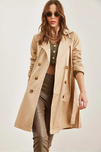 Buttoned Pocketed Unlined Lightweight Trench Coat