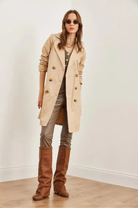 Buttoned Pocketed Unlined Lightweight Trench Coat