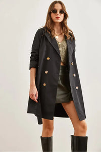 Buttoned Pocketed Unlined Lightweight Trench Coat