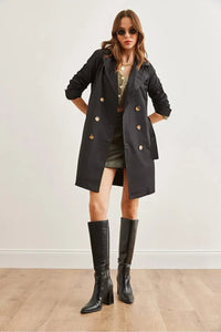 Buttoned Pocketed Unlined Lightweight Trench Coat