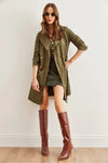 Buttoned Pocketed Unlined Lightweight Trench Coat