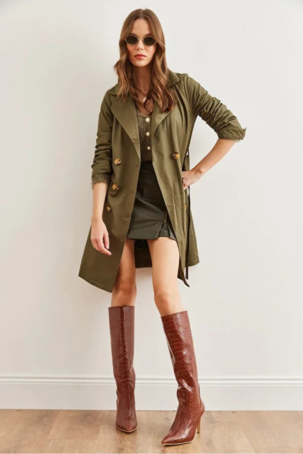 Buttoned Pocketed Unlined Lightweight Trench Coat