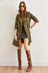 Buttoned Pocketed Unlined Lightweight Trench Coat