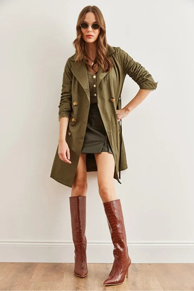 Buttoned Pocketed Unlined Lightweight Trench Coat